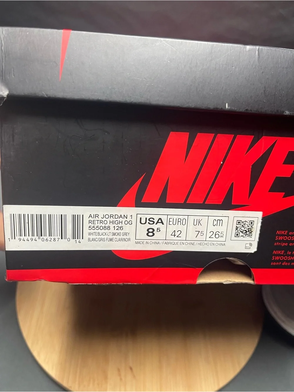 Men’s Jordan 1 Retro High OG Smoke Gray - Size 8.5M